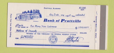 Matchbook Cover - Bank of Prattville AL #1 30 Strike