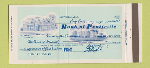 Matchbook Cover - Bank of Prattville AL #2 30 Strike