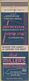 Matchbook Cover - Bob Miller's Restaurant Joplin MO