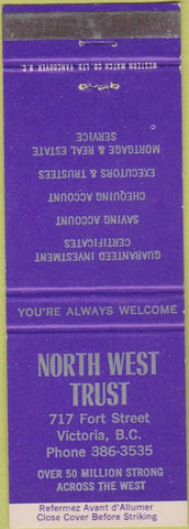 Matchbook Cover - North West Trust Victoria BC