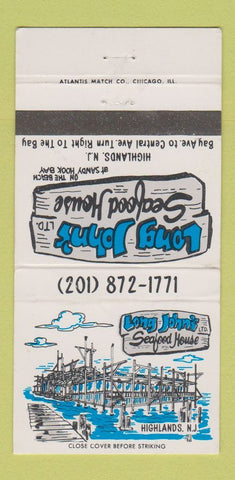 Matchbook Cover - Long John's Seafood House Highlands NJ 30 Strike