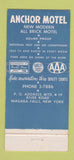 Matchbook Cover - Anchor Motel Niagara Falls NY 30 Stick