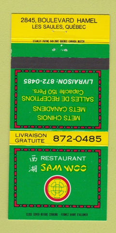 Matchbook Cover - Sam Woo Chinese Restaurant Les Saules QC 30 Strike