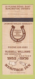 Matchbook Cover - Heritage Inn Burlington ON 1976 30 Strike