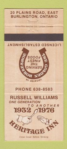 Matchbook Cover - Heritage Inn Burlington ON 1976 30 Strike