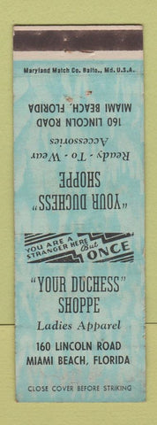 Matchbook Cover - Women's Clothes Duchess Shoppe Miami Beach FL