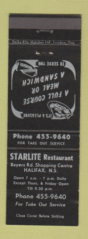 Matchbook Cover - Starlite Restaurant Halifax NS