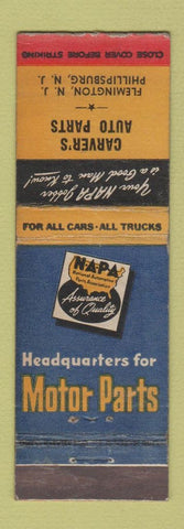 Matchbook Cover - NAPA Auto Parts Carver's Flemington Phillipsburg NJ