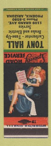 Matchbook Cover - Tony Hall Auto Repair Phoenix AZ pinup #1