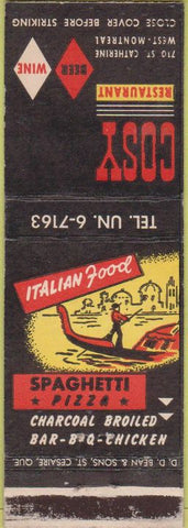 Matchbook Cover - Cosy Restaurant West Montreal QC WEAR