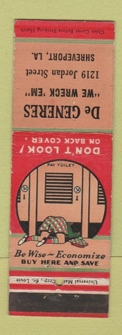 Matchbook Cover - De Generes Shreveport LA auto wrecker?