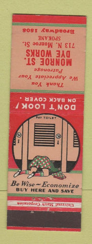 Matchbook Cover - Monroe St Dye Works Spokane WA