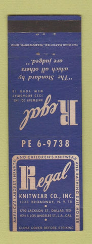 Matchbook Cover - Regal Knitwear Clothes New York City