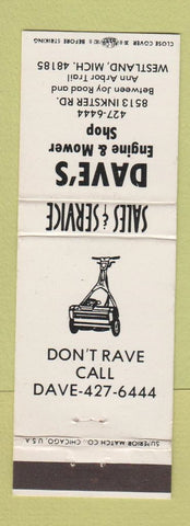 Matchbook Cover - Dave's Engine Mower Shop Westland MI