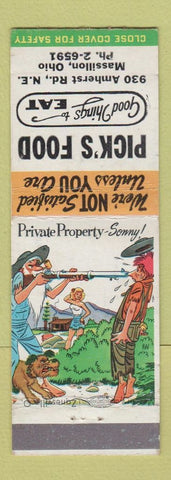 Matchbook Cover - Pick's Restaurant Massilon OH hillbilly
