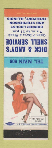 Matchbook Cover - Dick & Andy's Shell oil gas Freeport IL pinup