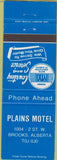 Matchbook Cover - Plains Motel Brooks AB