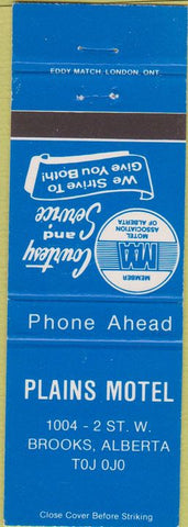 Matchbook Cover - Plains Motel Brooks AB