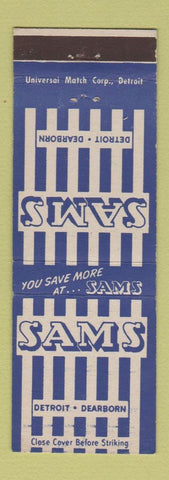 Matchbook Cover - Sams Stores Detroit Dearborn MI