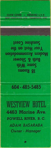 Matchbook Cover - Westview Hotel Powell River BC