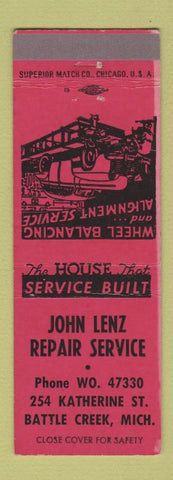 Matchbook Cover - John Lenz Auto Repair Battle Creek MI