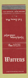 Matchbook Cover - Warrens Restaurant East Lansing MI