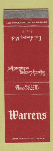 Matchbook Cover - Warrens Restaurant East Lansing MI