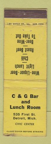 Matchbook Cover - C&G Bar Lunch Room Detroit MI WEAR