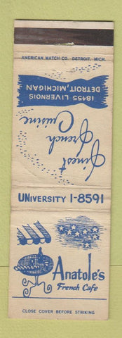 Matchbook Cover - Anatole's French Cafe Detroit MI WEAR