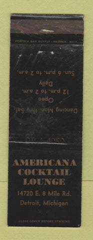 Matchbook Cover - Americana Cocktail Lounge Detroit MI WORN