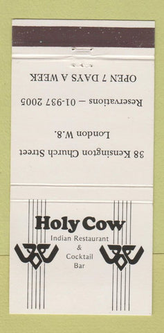 Matchbook Cover - Holy Cow Indian Restaurant London UK England 30 Strike