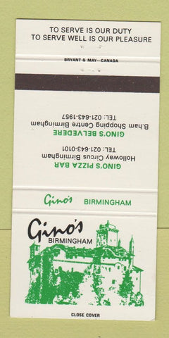 Matchbook Cover - Gino's Pizza Birmingham SK 30 Strike