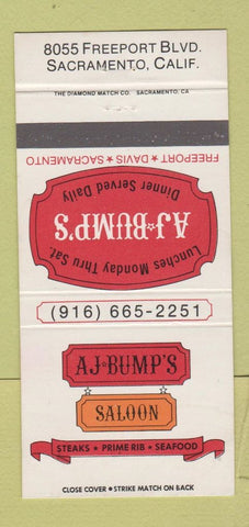 Matchbook Cover - AJ Bump's Saloon Sacramento CA Davis Freeport 30 Strike