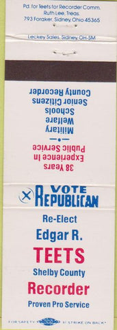 Matchbook Cover - Edgar Teets County Recorder Sidney OH