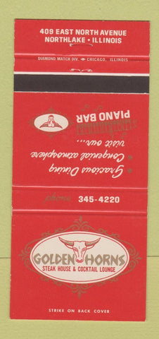 Matchbook Cover - Golden Horns Steak House Northlake IL 30 Strike