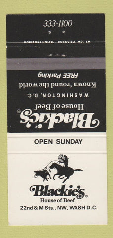 Matchbook Cover - Blackie's House of Beef Washington DC 30 Strike