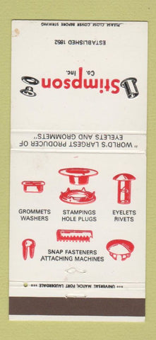 Matchbook Cover - Stimpson Company rivets grommets Bayport NY 30 Strike