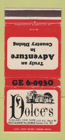 Matchbook Cover - Dolce's Restaurant Kanasas City MO WEAR 30 Strike