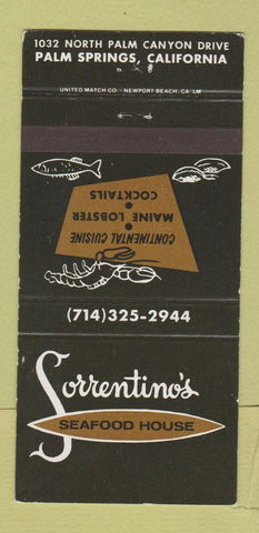 Matchbook Cover - Sorrentino's Seafood House Palm Springs CA 30 Strike