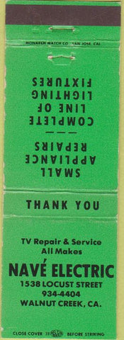 Matchbook Cover - Nave Electric Walnut Creek CA