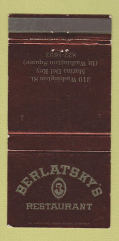 Matchbook Cover - Berlatsky's Restaurant Marina Del Rey CA 30 Strike