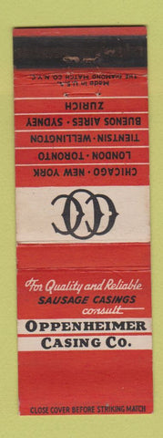 Matchbook Cover - Oppenheimer Casing Sausage Chicago New York City London