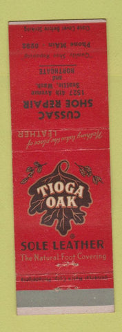 Matchbook Cover - Tioga Oak Sole Leather Shoes Cussac Repair Seattle WA