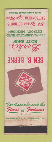 Matchbook Cover - Ben Berke Stetson Shoes Boots Detroit MI WEAR