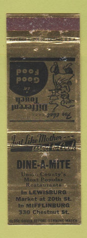 Matchbook Cover - Dine A Mite Lewisburg Mifflinburg PA WEAR
