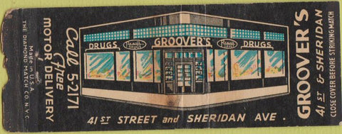 Matchbook Cover - Groover's Drugs Rexall Drugs BOBTAIL