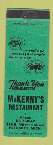 Matchbook Cover - McKenny's Restaurant Petoskey MI