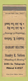 Matchbook Cover - Stanley Nielsen Plumbing Heating Bloomfield MI WORN