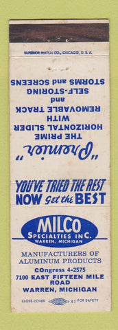 Matchbook Cover - Milco Aluminum Products Warren MI