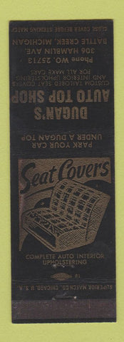 Matchbook Cover - Dugan's Auto Top Shop Seat Covers Battle Creek MI